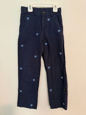 Janie and Jack Kids Navy Chinos with Teal Crab Embroideredy